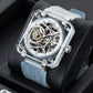 OBLVLO Full Sapphire Manual Winding Tourbillon Silver Dial Skeleton Watch For Men - BR-TB-IWWR