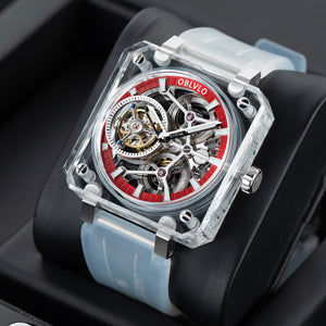 OBLVLO High Quality Full Sapphire Red Skeleton Tourbillon Mechanical Watch - BR-TB-IRWR