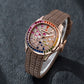 Affordable 40mm Square Rose Gold OBLVLO FM-DSL - Luxury Rainbow Baguette Stone Zircon/Moissanite Bezel Automatic Watch