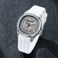 OBLVLO FM-DSL - Affordable 40mm White Crystal Dial & Baguette Stone Zircon/Moissanite Bezel Automatic Watch