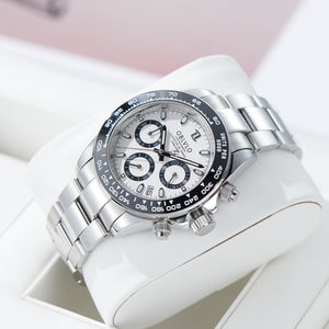 OBLVLO RX-DY Luxury Panda Dial Quartz Wrist Watch For Men - Stainless steel Sport Multi-Dial Chronograph Wristwatches
