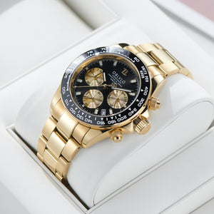 OBLVLO RX-DY 40mm Multi-Dial Chronograph Men's Quartz Watches - Yellow Gold Color Stainless Steel Waterproof Watch