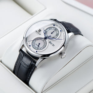 OBLVLO AM Vintage Dress Automatic Watches - White Dial & Multifunction Two Eyes Mother of Pearl Subdial Watch