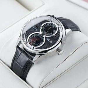 Best Affordable OBLVLO AM Series Black & Multifunction Two Eyes Mother of Pearl Subdial Dress Watch