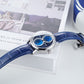 Luxury OBLVLO AM Series Mens Automatic Mechanical Blue Dial Dress Watch - Multifunction Two Eyes Mother of Pearl Subdial
