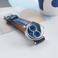 Luxury OBLVLO AM Series Mens Automatic Mechanical Blue Dial Dress Watch - Multifunction Two Eyes Mother of Pearl Subdial