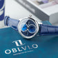 Luxury OBLVLO AM Series Mens Automatic Mechanical Blue Dial Dress Watch - Multifunction Two Eyes Mother of Pearl Subdial