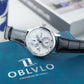 OBLVLO AM Vintage Dress Automatic Watches - White Dial & Multifunction Two Eyes Mother of Pearl Subdial Watch