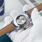 Luxury OBLVLO AM Series Mens Automatic Mechanical Blue Dial Dress Watch - Multifunction Two Eyes Mother of Pearl Subdial