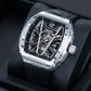 OBLVLO ZM-MA Super Luminous Dial & Black Rubber Strap Watch -  Men's Fashion Tonneau Skeleton Automatic Sport Watch