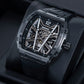 OBLVLO ZM-MA All Black Tonneau Mechanical Automatic Watch - Luxury Fashion Super Luminous Skeleton Dial Watch For Men's