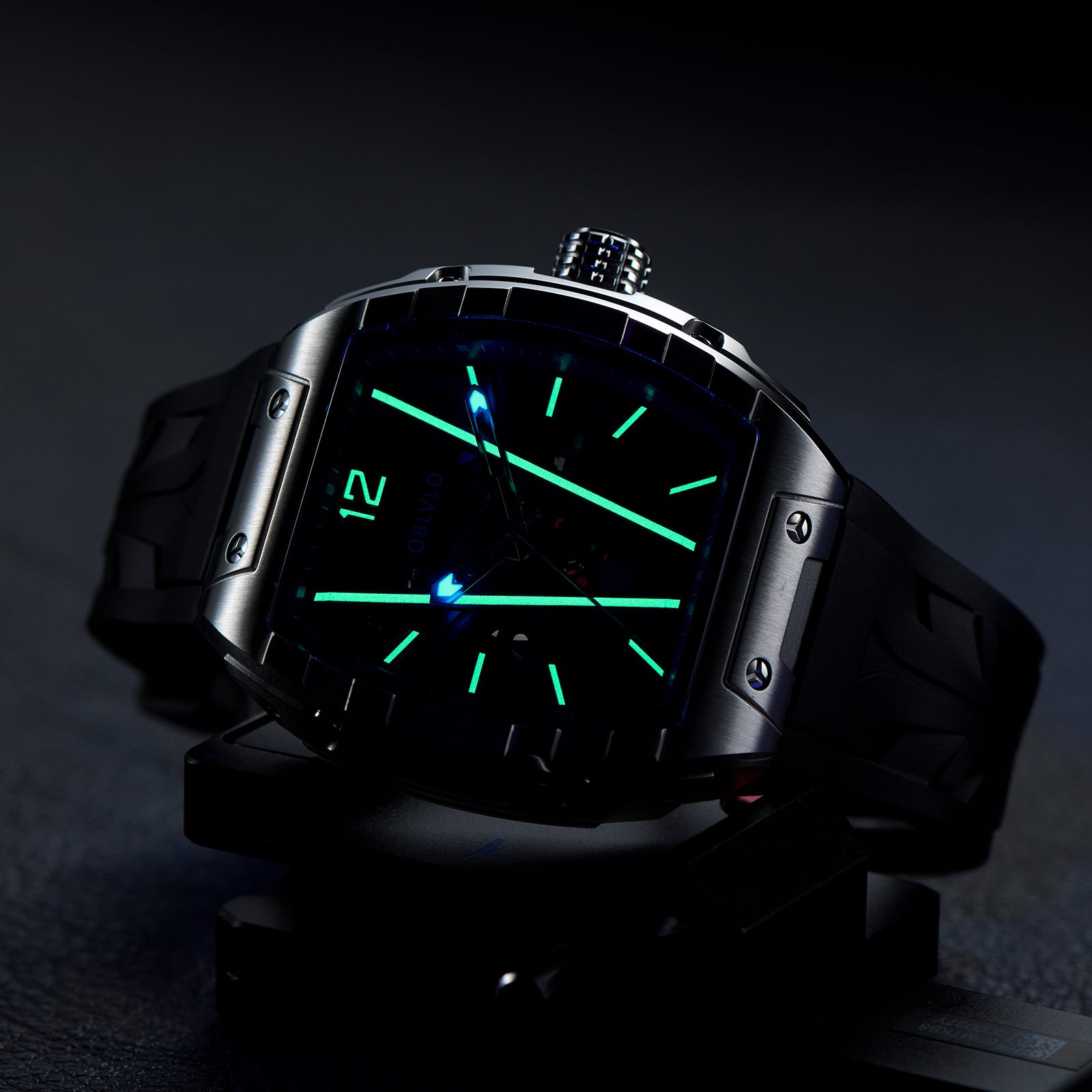 OBLVLO ZM-MA All Black Tonneau Mechanical Automatic Watch - Luxury Fas