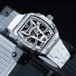 OBLVLO ZM-MA Fashion Tonneau Skeleton Automatic Sport Watch - Men's Fashion Super Luminous Dial & White Rubber Strap Watch