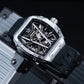 OBLVLO ZM-MA Super Luminous Dial & Black Rubber Strap Watch -  Men's Fashion Tonneau Skeleton Automatic Sport Watch