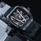 OBLVLO ZM-MA All Black Tonneau Mechanical Automatic Watch - Luxury Fashion Super Luminous Skeleton Dial Watch For Men's