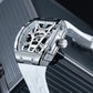 OBLVLO ZM-MA Fashion Tonneau Skeleton Automatic Sport Watch - Men's Fashion Super Luminous Dial & White Rubber Strap Watch