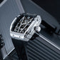 OBLVLO ZM-MA Super Luminous Dial & Black Rubber Strap Watch -  Men's Fashion Tonneau Skeleton Automatic Sport Watch