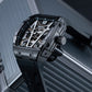 OBLVLO ZM-MA All Black Tonneau Mechanical Automatic Watch - Luxury Fashion Super Luminous Skeleton Dial Watch For Men's
