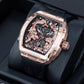 OBLVLO ZM-PH Rose Gold Tonneau Case Luxury Men's Skeleton Watch - 3D Dragon & Phoenix Carved Dial