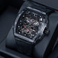 OBLVLO ZM-PH All Black Tonneau Case Men's Luxury Skeleton Watch - 3D Sculpted Dragon Phoenix Dial Automatic Mechanical Sport Watch