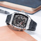 OBLVLO ZM-PH Luxury Silver Tonneau Automatic Watch - 3D Skeleton Mythical Dragon & Phoenix Motif Design Mechanical Watch