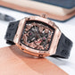 OBLVLO ZM-PH Rose Gold Tonneau Case Luxury Men's Skeleton Watch - 3D Dragon & Phoenix Carved Dial