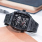 OBLVLO ZM-PH All Black Tonneau Case Men's Luxury Skeleton Watch - 3D Sculpted Dragon Phoenix Dial Automatic Mechanical Sport Watch