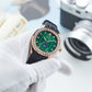 OBLVLO FM-SL-DD-D Green Dial 39mm Crystal Bezel & Rose Gold Sqaure Case Automatic Moonphase Watch