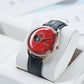 OBLVLO NW Series Automatic 40mm Victory Red Color Partial Skeleton Dial & Rose Gold Case Black Leather Strap Mens Watch