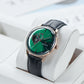 40mm Rose Gold Mens Automatic Watch With Green Partial Skeleton Dial & Black Leather Band By OBLVLO NW Series