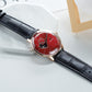 OBLVLO NW Series Automatic 40mm Victory Red Color Partial Skeleton Dial & Rose Gold Case Black Leather Strap Mens Watch