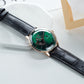 40mm Rose Gold Mens Automatic Watch With Green Partial Skeleton Dial & Black Leather Band By OBLVLO NW Series