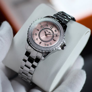 OBLVLO Womens Fashion Pink Dial Stainless Steel Automatic Watches - Crystals and Pave Case