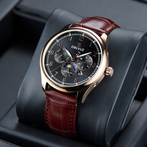 OBLVLO WM 41mm Multi-function 6 Hands Automatic Watch - Classic Luxury Rose Gold Dress Watch for Men