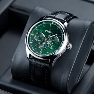 OBLVLO WM 41mm Green Dial Men's Luxury Automatic Multi-Function Calendar Watch