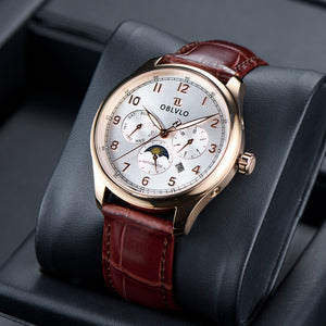 OBLVLO WM Men's 41mm Multi-function 6 Hands Automatic Mechanical Watch - Classic Luxury Rose Gold Dress Watch