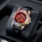OBLVLO GCM-MUT: Burgundy Red Dial Moonphase of Men 41mm Automatic Mechanical Rose Gold Watch - Rainbow Zirconia Bezel