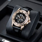 OBLVLO GCM-MUT - Affordable Black Dial & White Zirconia Bezel Rose Gold Multifunction Moon Phase Style Automatic Watch