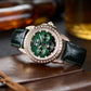 Affordable OBLVLO GCM-MUT Rose Gold Case - White Zirconia Bezel & Grass Green Dial Moon Phase Style Date Casual Watch