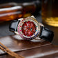 OBLVLO GCM-MUT: Burgundy Red Dial Moonphase of Men 41mm Automatic Mechanical Rose Gold Watch - Rainbow Zirconia Bezel