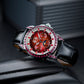OBLVLO GCM-MUT - Affordable Luxury Burgundy Red Zirconia Bezel & Dial Moon Phase Style Date Casual Watch for Men's