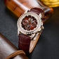 OBLVLO GCM-MUT Rose Gold Case - Affordable White Zirconia Bezel & Brown Dial Moon Phase Style Date Casual Watch for Men's