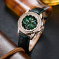 Affordable OBLVLO GCM-MUT Rose Gold Case - White Zirconia Bezel & Grass Green Dial Moon Phase Style Date Casual Watch
