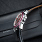OBLVLO GCM-MUT - Affordable Luxury Burgundy Red Zirconia Bezel & Dial Moon Phase Style Date Casual Watch for Men's