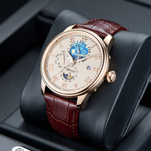 OBLVLO AM-FG 41mm Automatic Watch for Men - Cream-colored dial Multi-Function Month/Week/Date Dress Watch