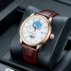 OBLVLO AM-FG Rose Gold 41mm White Multi-Function Dial Design - Week and Month and Date and 24 Hours Business Watches