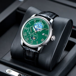 OBLVLO AM-FG Green Dial Watches for Men - Luxury Automatic Multi-Function Month/Week/Date Dress Watch