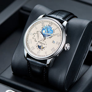 OBLVLO AM-FG 41mm Luxury Automatic Watches - Cream-colored dial Multi-Function Month/Week/Date Dress Watch