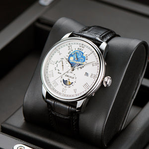 OBLVLO AM-FG 41mm White dial Men's Luxury Multi-Function Automatic Mechanical with Date Moon Phase Dress Watch