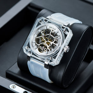 Affordable Luxury OBLVLO BRM Series Silver Dial & New Creative Full Sapphire Square Skeleton Automatic Watches